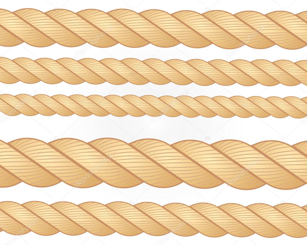 Nautical rope. Round and square rope frames, cord borders. Sailing vector decoration elements. Rope marine, nautical border, cord round, string knot twisted illustration