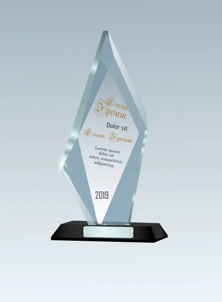 Glas Trophy Awards Mall Vector Pris Isolerad Transparent Bakgrund — Stock vektor