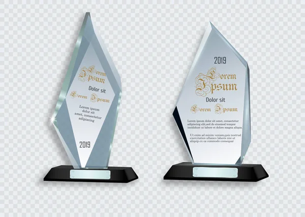 Glas Trophy Awards Mall Vector Pris Isolerad Transparent Bakgrund — Stock vektor