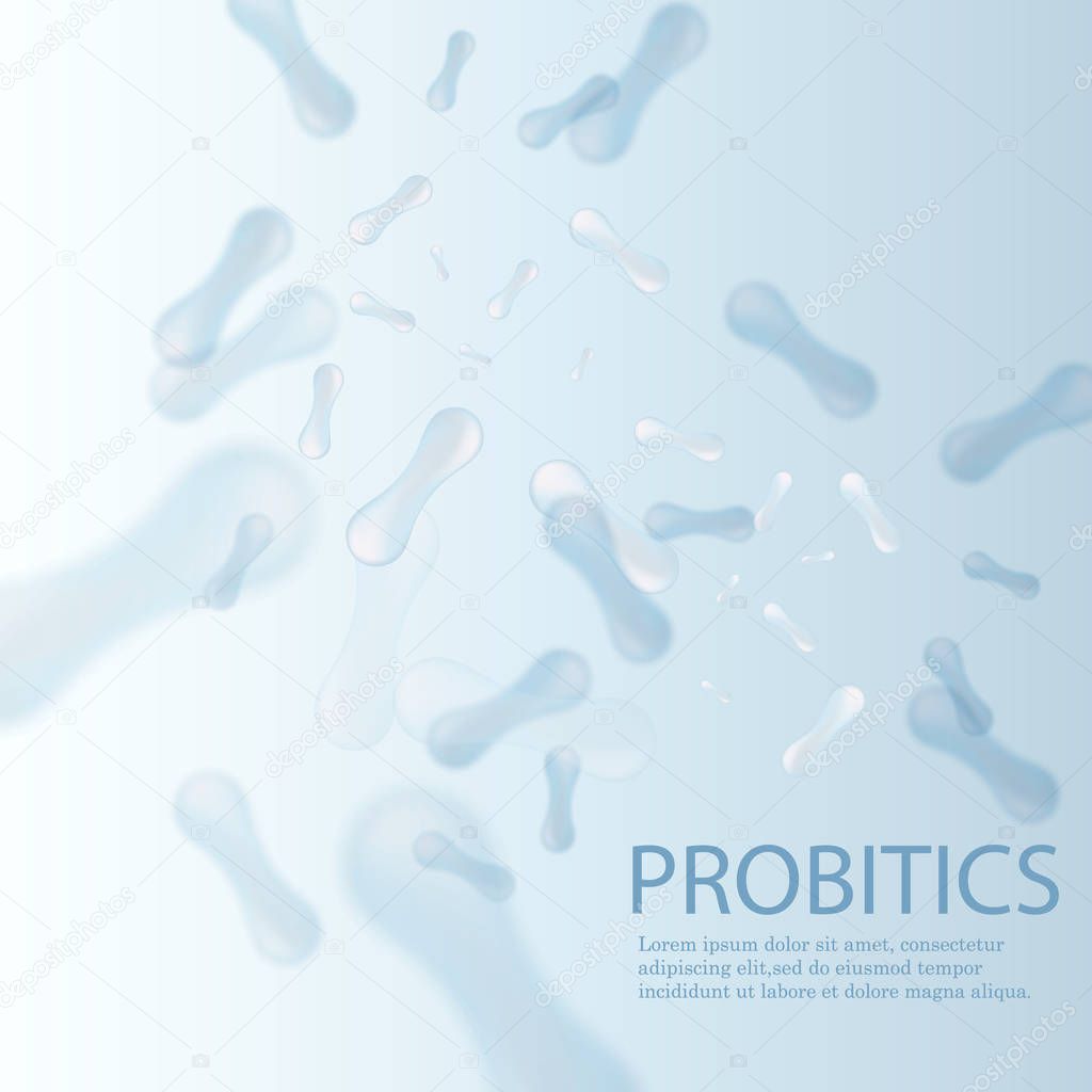 Probiotics Bacteria Vector illustration. Biology, Science background. Microscopic bacteria closeup.