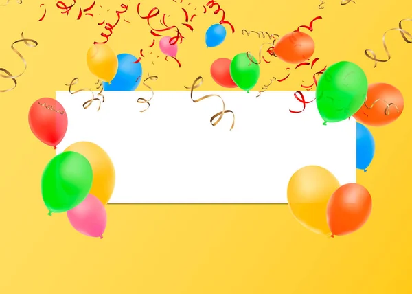 Banner Mit Bunten Luftballons Und Konfetti Vektor Festlichen Hintergrund Happy — Stockvektor