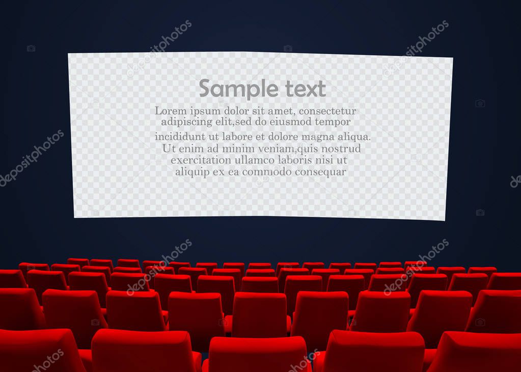 Cinema screen with red seats. Movie premiere poster design. Vector background.