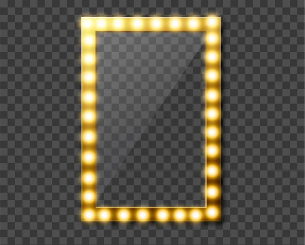 Espelho Maquiagem Isolado Com Luzes Douradas Ilustração Vetorial — Vetor de Stock