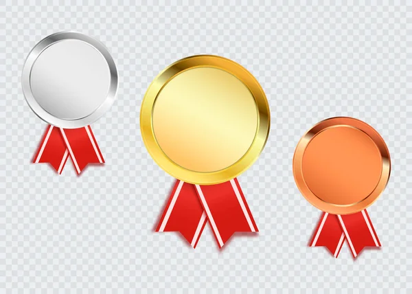 Medallas Premio Aisladas Ilustración Vectorial Trofeo Oro Plata Bronce — Archivo Imágenes Vectoriales