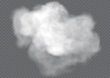 Şeffaf özel efekt sis veya dumanla göze çarpar. Beyaz bulut vektörü, sis veya sis.
