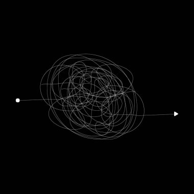Deli dağınık hattı. Karmaşık clew yolu. Karışık karalama vektör maskesi. Kaotik zor bir süreç. Vektör çizim.