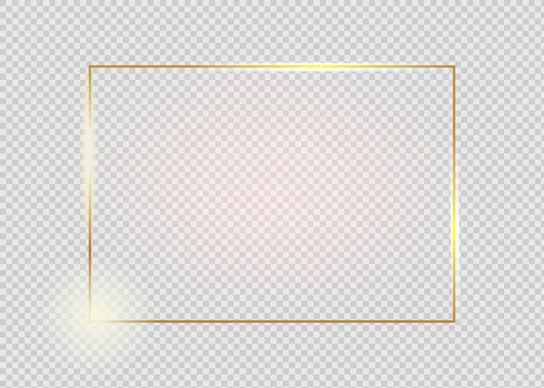 Marco vintage brillante dorado con sombras aisladas sobre fondo transparente. borde rectángulo realista de lujo dorado . — Vector de stock