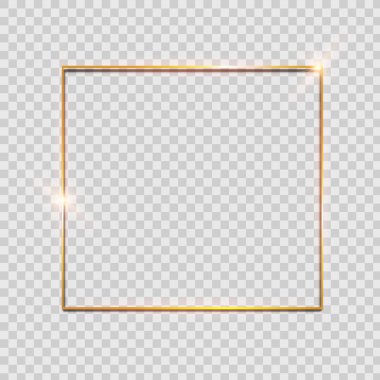 Altın parlak parlayan vintage çerçeve şeffaf arka plan üzerinde izole gölgeler. Altın lüks gerçekçi dikdörtgen kenarlık.