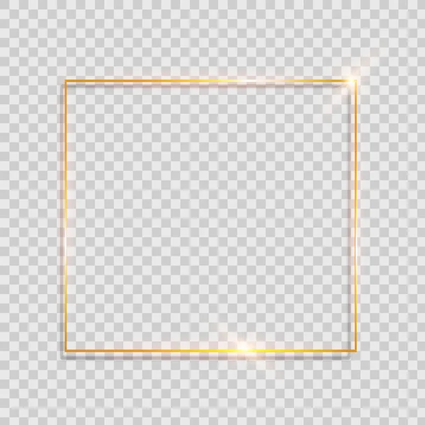 ゴールド光沢のある光るビンテージ フレームの影で透明な背景に分離されました 金色の豪華な現実的な四角形の境界線 — ストックベクタ