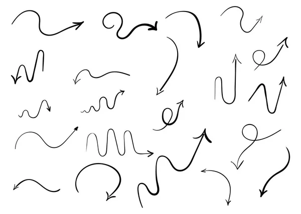 İzole edilmiş beyaz arkaplanda bilgi elemanları. El çizimi basit oklar. Çizgi çalışması. Farklı işaretler seti. Soyut göstergeler. Siyah beyaz illüstrasyon.