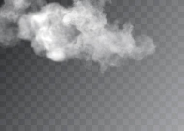 Şeffaf özel efekt sis veya dumanla göze çarpar. Beyaz bulut vektörü, sis veya sis.