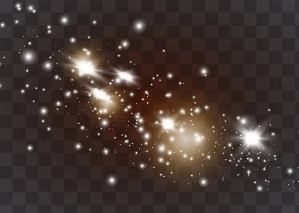 Le scintille di polvere e le stelle d'oro brillano di luce speciale. Il vettore brilla su uno sfondo trasparente. Effetto luce Natale. — Vettoriale Stock