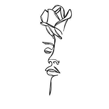 Woman face with rose flower. Continuous line drawing vector Woman face with rose flower. Continuous line drawing vector