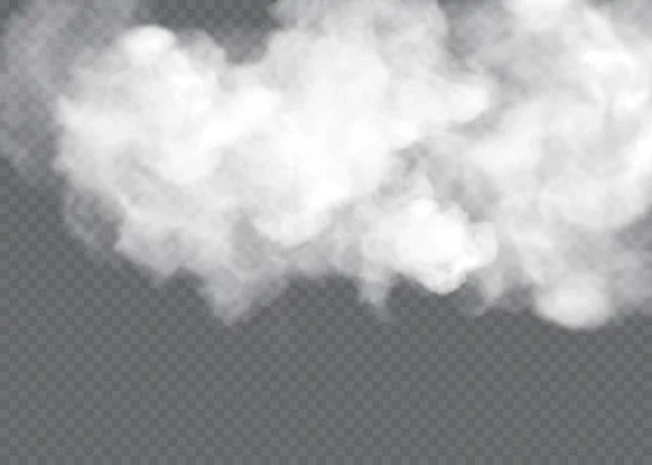 Effet spécial transparent se distingue par le brouillard ou la fumée. Vecteur de nuages blancs, brouillard ou smog. — Image vectorielle