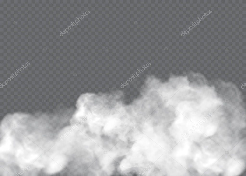 Transparent special effect stands out with fog or smoke. White cloud vector, fog or smog.