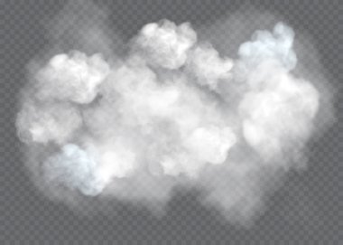 Şeffaf özel efekt sis veya dumanla göze çarpar. Beyaz bulut vektörü, sis veya sis.