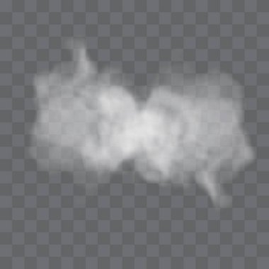 Şeffaf özel efekt sis veya dumanla göze çarpar. Beyaz bulut vektörü, sis veya sis.