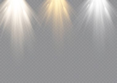 Vektör şeffaf güneş ışığı özel lens flaş efekti. Ön güneş merceği flaşı. Işık altında vektör bulanıklığı. Dekor elementi. Yatay yıldız ışınları ve projektör ışığı.