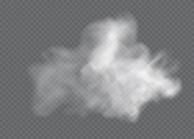 Şeffaf özel efekt sis veya dumanla göze çarpar. Beyaz bulut vektörü, sis veya sis.