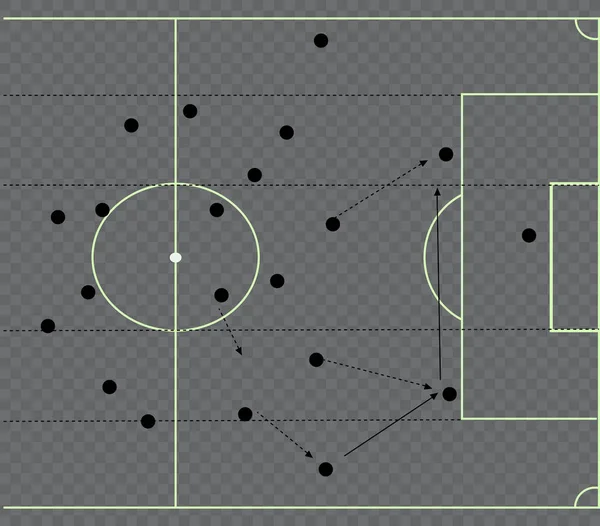 Soccer game tactical scheme. The scheme of the game. Strategy. Tactics. On the chalkboard. For your design. Vector chalk graphic on black board — Stock Vector
