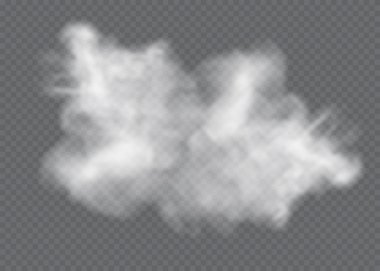 Şeffaf özel efekt sis veya dumanla göze çarpar. Beyaz bulut vektörü, sis veya sis.
