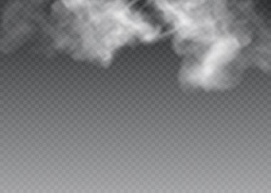 Şeffaf özel efekt sis veya dumanla göze çarpar. Beyaz bulut vektörü, sis veya sis.