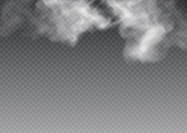 Transparentní speciální efekt vyniká mlhou nebo kouřem. Bílý vektor oblačnosti, mlha nebo smog. — Stockový vektor