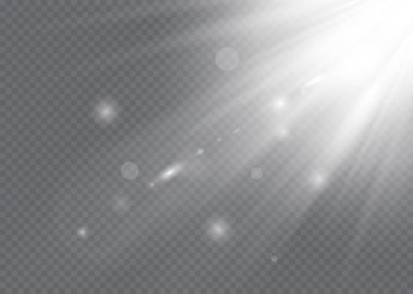 Vektör şeffaf güneş ışığı özel lens flaş efekti. Ön güneş merceği flaşı. Işık altında vektör bulanıklığı. Dekor elementi. Yatay yıldız ışınları ve projektör ışığı.