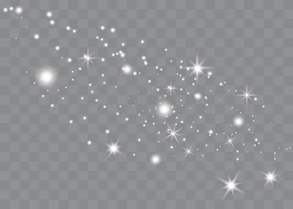 Las chispas de polvo y las estrellas doradas brillan con una luz especial. El vector brilla sobre un fondo transparente. Efecto de luz de Navidad. Partículas de polvo mágico chispeantes. — Archivo Imágenes Vectoriales