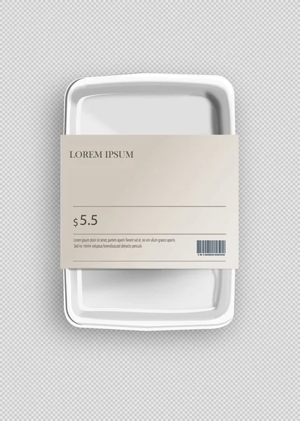 Witte Mockup Lege Blanco Styrofoam Plastic Food Tray Container met verstelbare. Afbeelding Geïsoleerd op grijze achtergrond. Mock up sjabloon klaar voor uw ontwerp — Stockvector