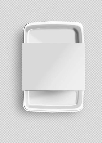 Bílá Mockup Prázdné prázdné polystyrénové plastové jídlo zásobník s Lable. Ilustrace izolovaná na šedém pozadí. Falešná šablona připravena pro váš design — Stockový vektor