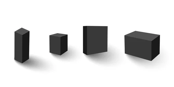 Conjunto de cuatro cajas negras en blanco. Plantillas de caja para su diseño. Ilustración vectorial . — Archivo Imágenes Vectoriales