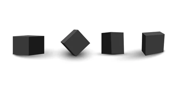Conjunto de cuatro cajas negras en blanco. Plantillas de caja para su diseño. Ilustración vectorial . — Vector de stock