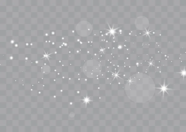 Las chispas de polvo y las estrellas doradas brillan con una luz especial. El vector brilla sobre un fondo transparente. Efecto de luz de Navidad. Partículas de polvo mágico chispeantes. — Archivo Imágenes Vectoriales