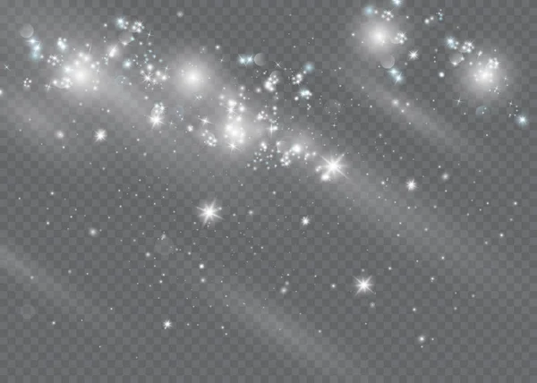 Die Staubfunken und goldenen Sterne leuchten mit besonderem Licht. Vektor funkelt auf einem transparenten Hintergrund. Weihnachtlicher Lichteffekt. Funkelnde magische Staubpartikel. — Stockvektor