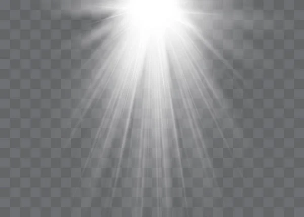 Vector transparent sunlight special lens flash light effect.front sun lens flash. Vector blur in the light of radiance. Element of decor. Horizontal stellar rays and searchlight. — Stock Vector