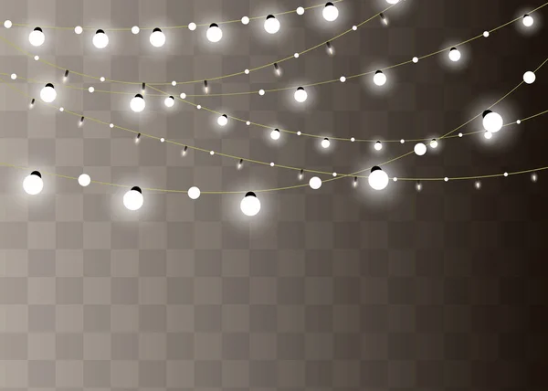 Lumières de Noël isolées éléments de conception réalistes. Lumières brillantes pour Noël Cartes de vacances, bannières, affiches, web design. Décorations guirlandes. Lampe au néon LED — Image vectorielle