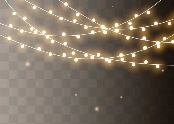 Weihnachtsbeleuchtung isoliert realistische Gestaltungselemente. Leuchtende Lichter für Weihnachtskarten, Banner, Poster, Webdesign. Girlandenschmuck. LED-Neonlampe — Stockvektor