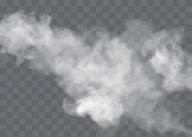Şeffaf özel efekt sis veya dumanla göze çarpar. Beyaz bulut vektörü, sis veya sis.