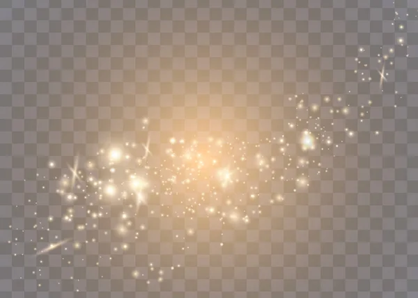 Las chispas de polvo y las estrellas doradas brillan con una luz especial. El vector brilla sobre un fondo transparente. Efecto de luz de Navidad. Partículas de polvo mágico chispeantes. — Archivo Imágenes Vectoriales