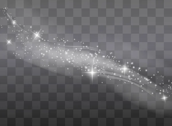 Las chispas de polvo y las estrellas doradas brillan con una luz especial. El vector brilla sobre un fondo transparente. Efecto de luz de Navidad. Partículas de polvo mágico chispeantes. — Vector de stock