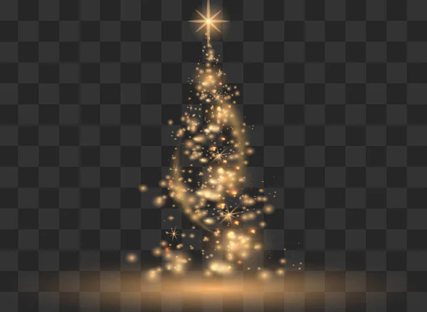 Beleuchtung Lichter Glänzender Weihnachtsbaum Isoliert auf transparentem Hintergrund. Weißer Baum als Symbol für ein frohes neues Jahr, frohe Weihnachten. Helles Licht Dekoration Design. Vektor. — Stockvektor