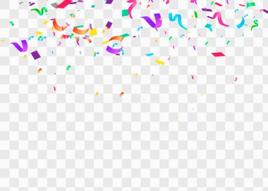 Konfeti şeffaf arka plan üzerinde izole. Düşen konfeti, doğum günü vektör illüstrasyon.