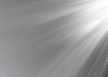Vektör şeffaf güneş ışığı özel lens flaş efekti. Ön güneş merceği flaşı. Işık altında vektör bulanıklığı. Dekor elementi. Yatay yıldız ışınları ve projektör ışığı.