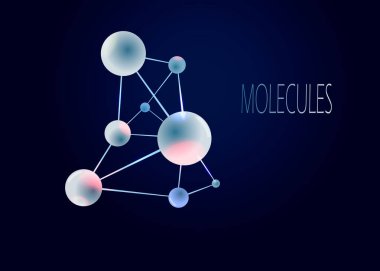 Moleküller ve atomlar vektör soyut arkaplan, bilim kimyası ve fizik temalı illüstrasyon, mikroskobik parçacıklar, mikroskobik araştırma ve teknoloji teması.