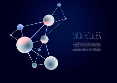Moleküller ve atomlar vektör soyut arkaplan, bilim kimyası ve fizik temalı illüstrasyon, mikroskobik parçacıklar, mikroskobik araştırma ve teknoloji teması.
