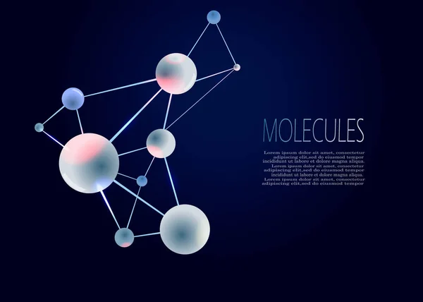 Moleculen en atomen vector abstracte achtergrond, wetenschap chemie en natuurkunde thema illustratie, micro- en nano-onderzoek en technologie thema, microscopische deeltjes. — Stockvector