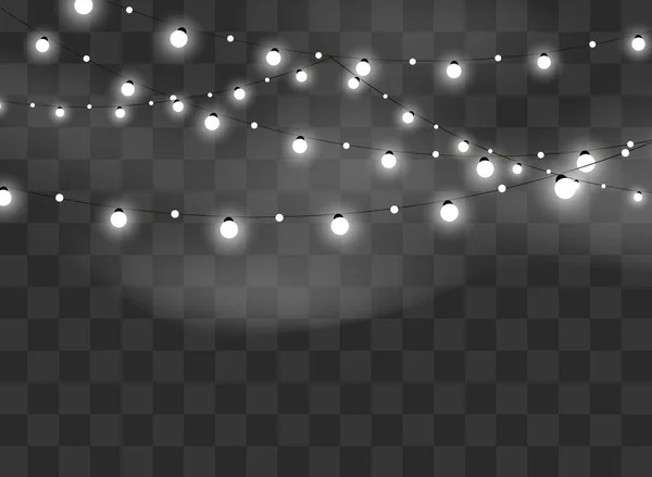 Weihnachtsbeleuchtung isoliert realistische Gestaltungselemente. Leuchtende Lichter für Weihnachtskarten, Banner, Poster, Webdesign. Girlandenschmuck. LED-Neonlampe — Stockvektor