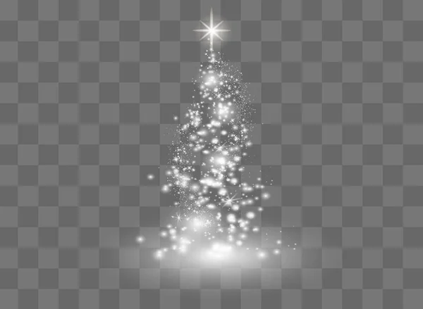 Illumination Lumières Sapin de Noël brillant Isolé sur fond transparent. Arbre blanc comme symbole de Bonne Année, Joyeux Noël fête. Lumineux design de décoration légère. Vecteur. — Image vectorielle