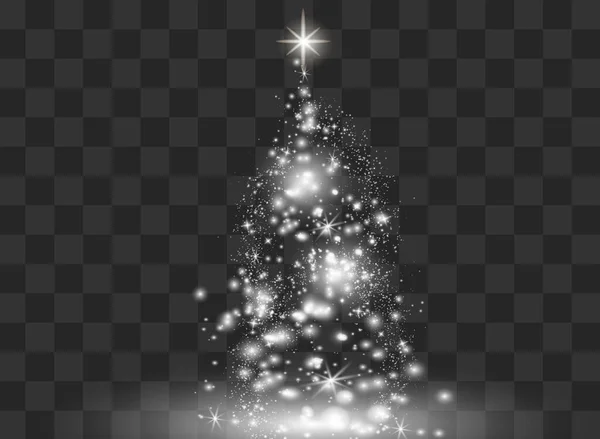 Verlichting Lichten Glanzende kerstboom Geïsoleerd op transparante achtergrond. Witte boom als symbool van Gelukkig Nieuwjaar, Vrolijk Kerstfeest. Helder licht decoratie ontwerp. Vector. — Stockvector
